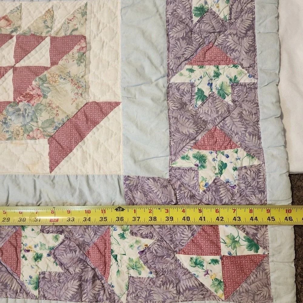 Vintage‎ Quilted Patchwork Baskets, Flowers, Purple, Blue 56x46. See Photos!!